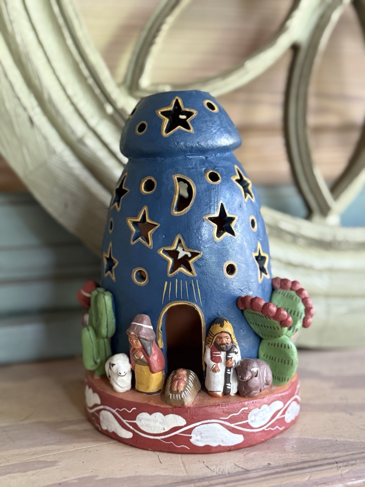 Peruvian Terra Cotta Clay Pottery Nativity Folk Art Handmade Candle Holder