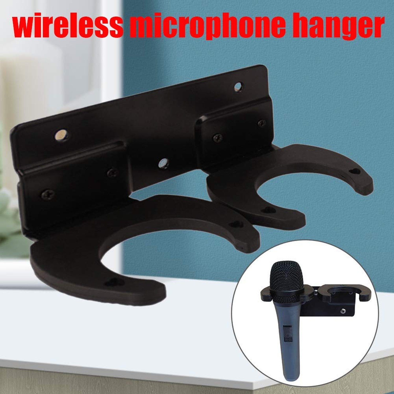 Microphone Holder, Wireless Microphone Holder for Mic Stand Wall Mounted Micr...