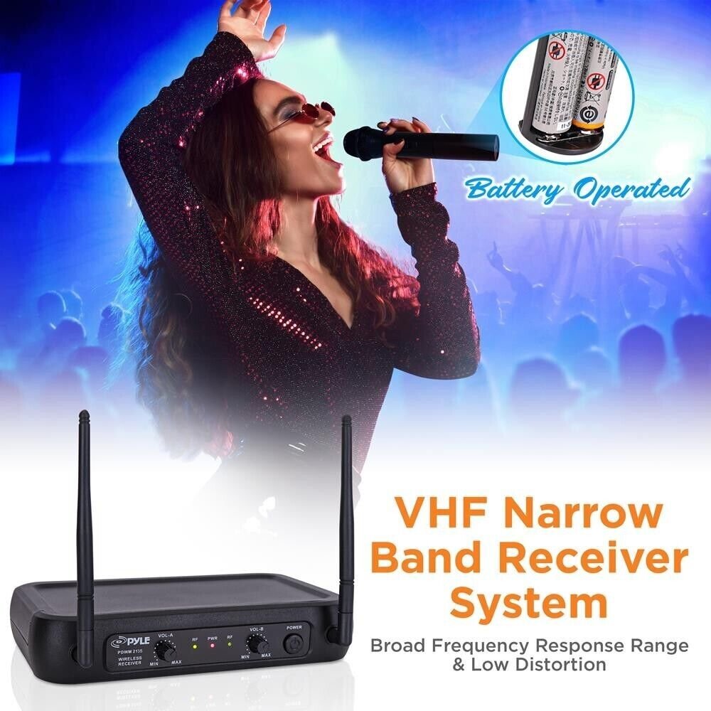 Pyle VHF Fixed Frequency Wireless Microphone System, Adjustable Volume Controls