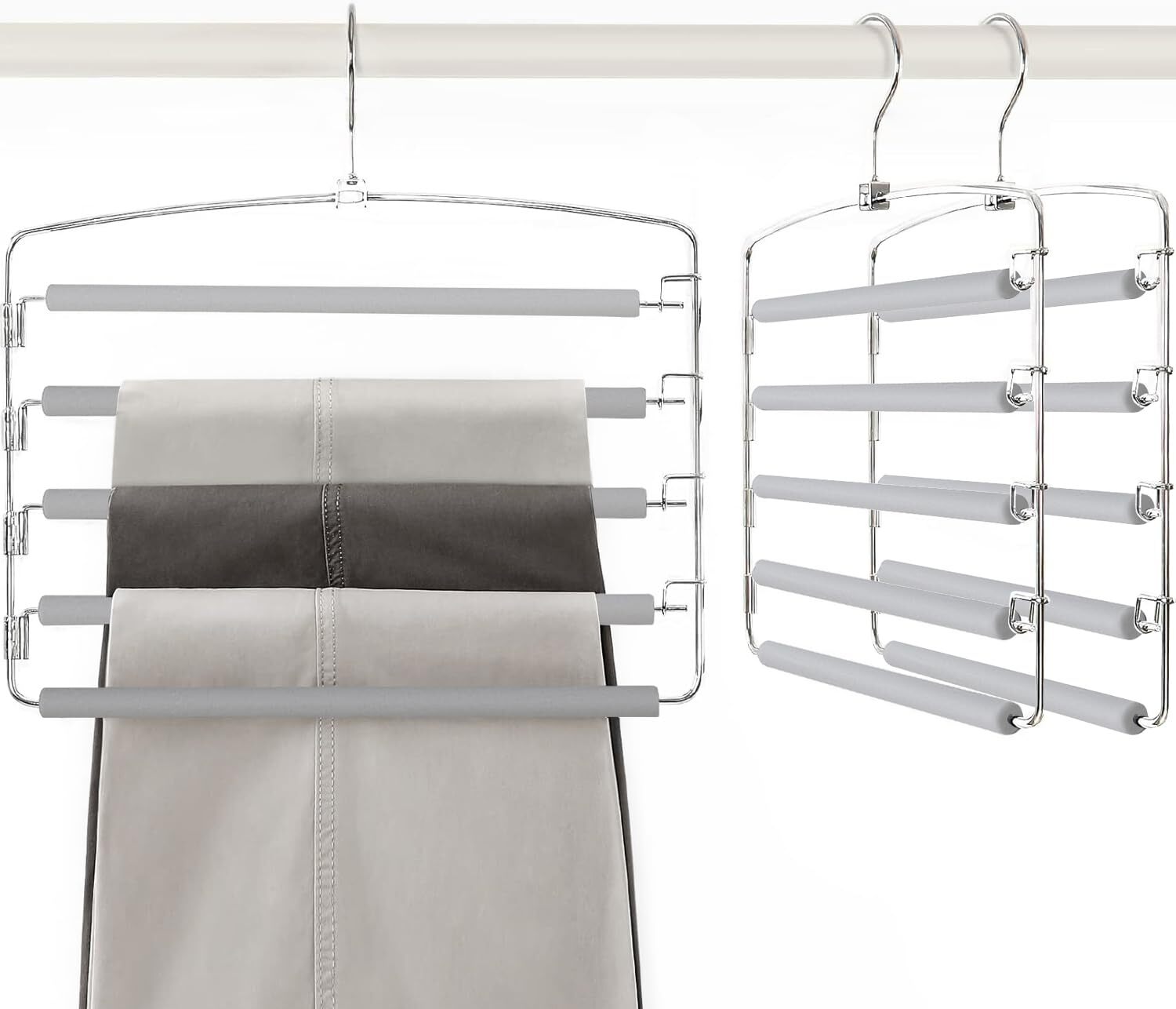 Pants Hangers Space Saving 3-Pack Swing Arm Pants Organizer for Closet Non-Sl...