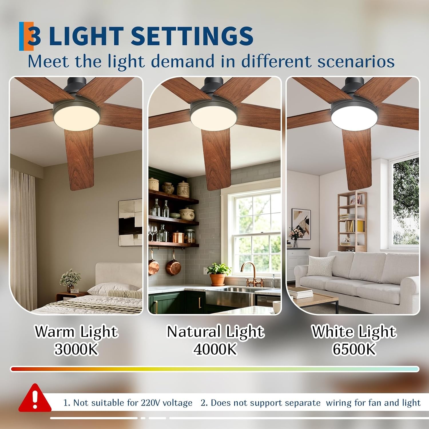 52" Ceiling Fan with Lights 3CCT Dimmable LED 6 Speeds 5 Blade with Remote Timer