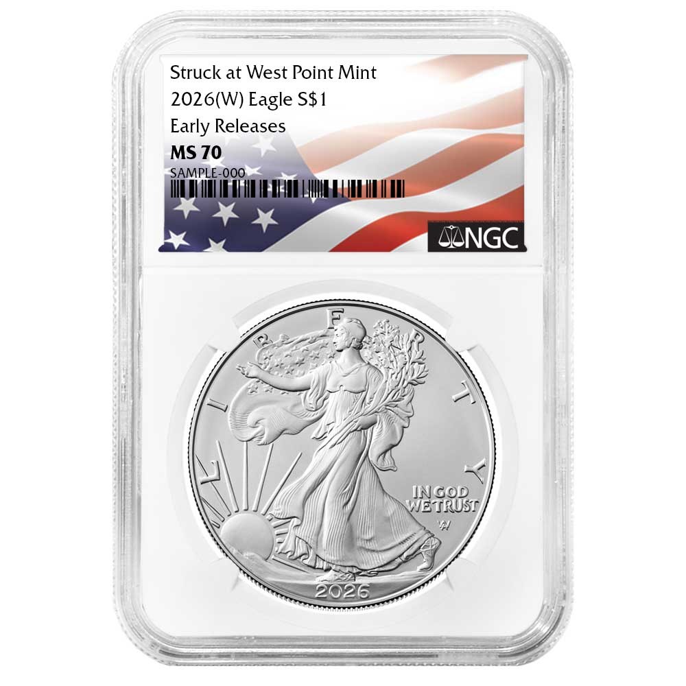 2026 (W) $1 1-oz American Silver Eagle NGC MS70 ER Flag Label