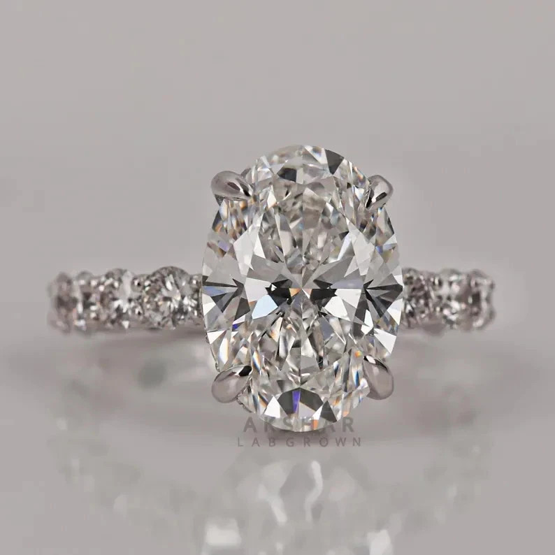 Oval Cut Moissanite 3.30 Ct Prong Engagement Ring 925 Sterling Silver