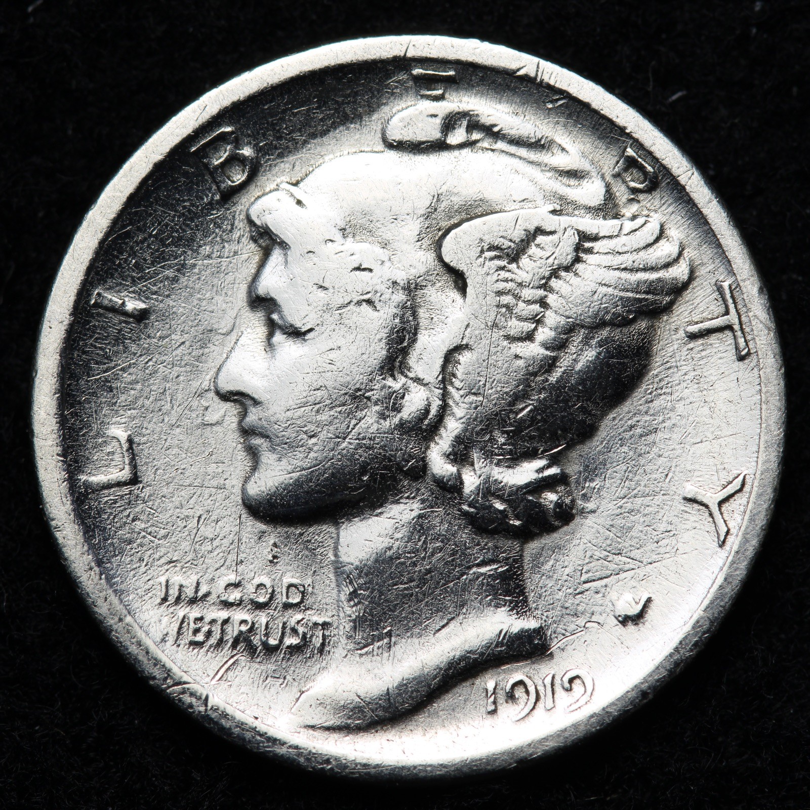 1919-D Mercury Silver Dime XF E305 GKEM