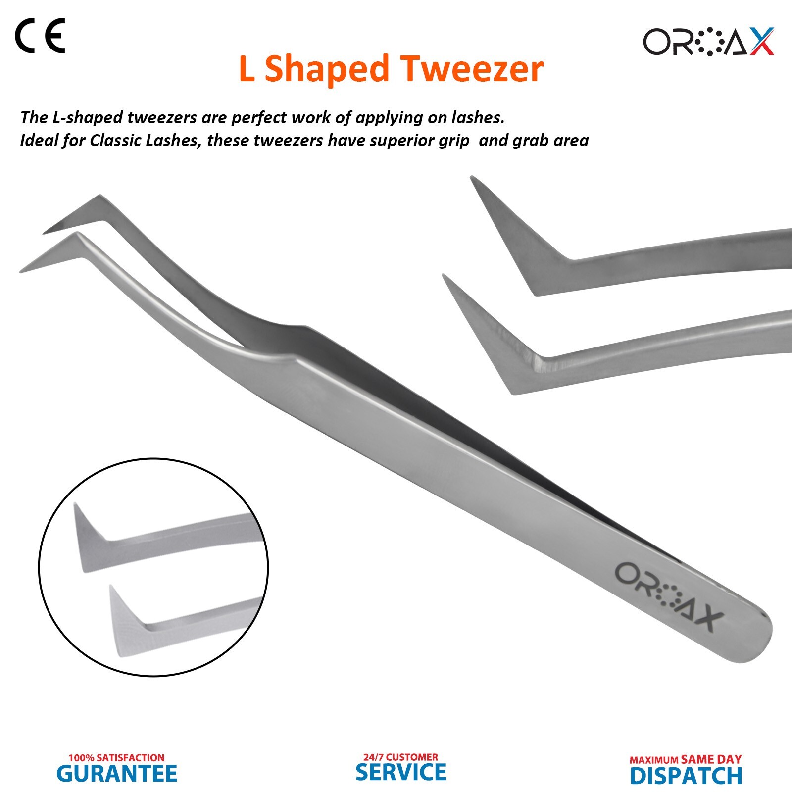 Pinzas para extensiones de pestañas en forma de L para pestañas postizas OROAX
