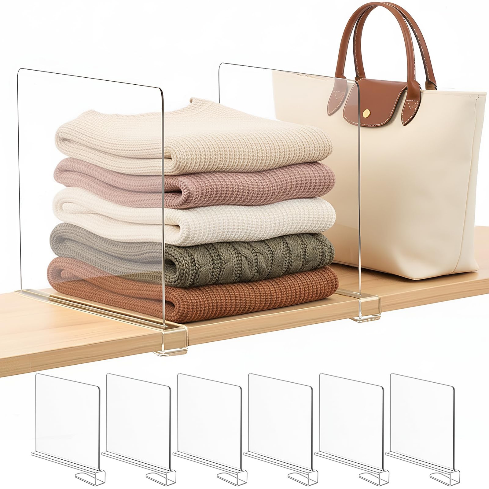 SortNStore Shelf Dividers Purse Extra Tall: 11" Tall x 12" Deep, Clear:6-pack