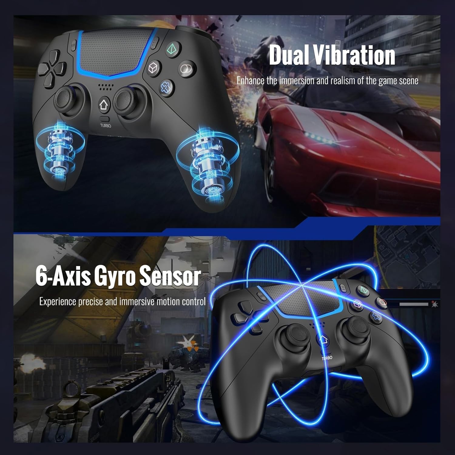 Ergonomic PS5/PC Gaming Controller with Hall Effect Joysticks & Touchpad - Black