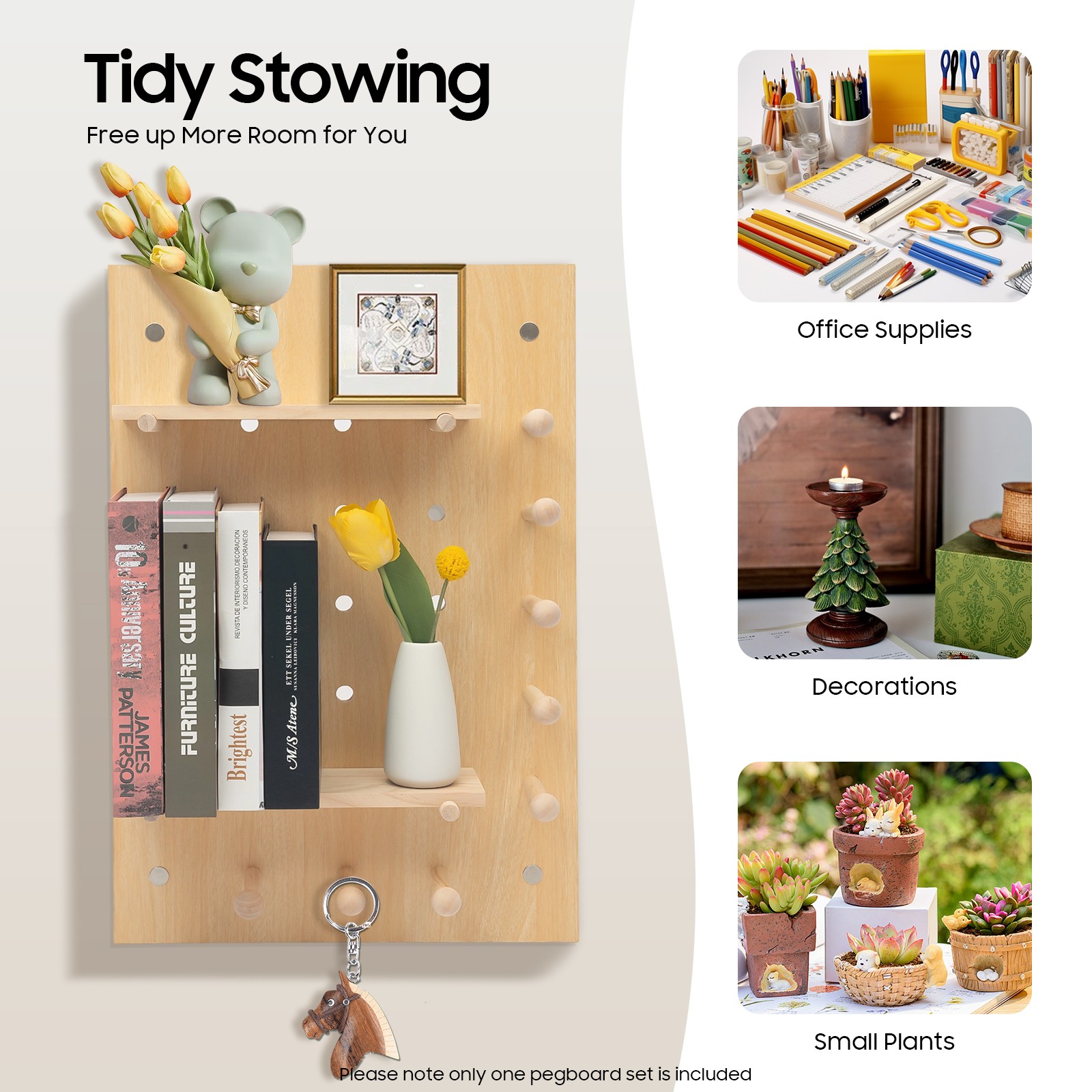 Wood Pegboard Combination Wall Organizer Kit Wooden Display Pegboard Panel