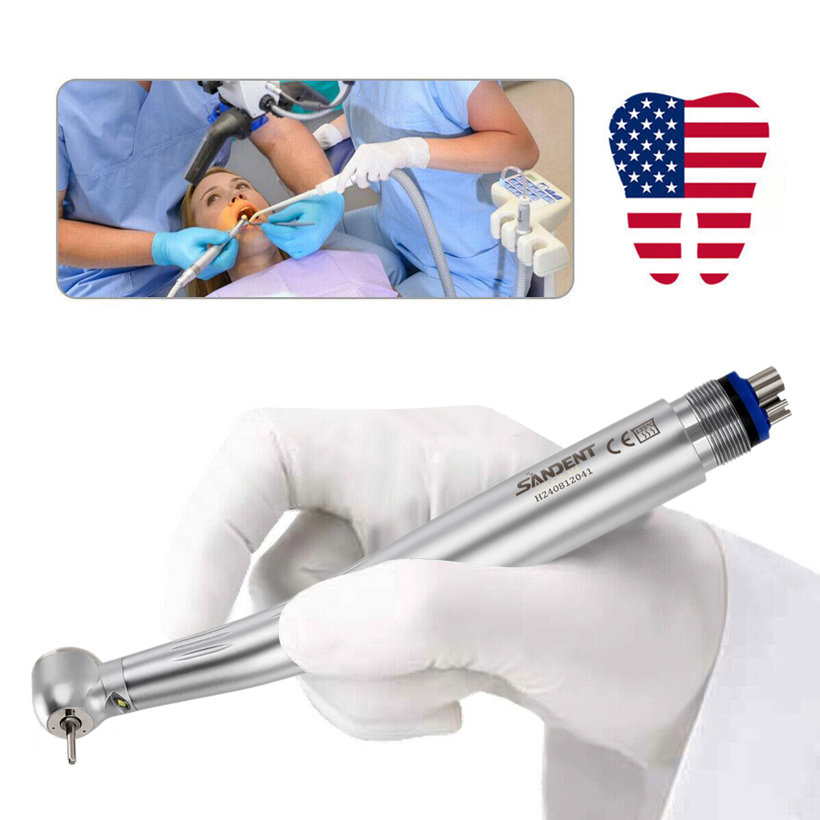 10 PCS SANDENT Dental E-Generator LED Optic High Speed Handpiece 4Hole Ceramic