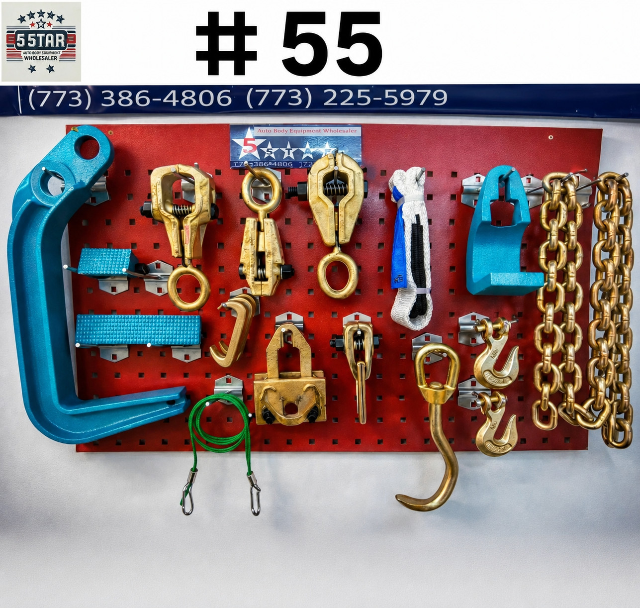 SET#55 - 16 PIECE HEAVY DUTY AUTO BODY FRAME MACHINE  PULLING TOOLS AND CLAMPS