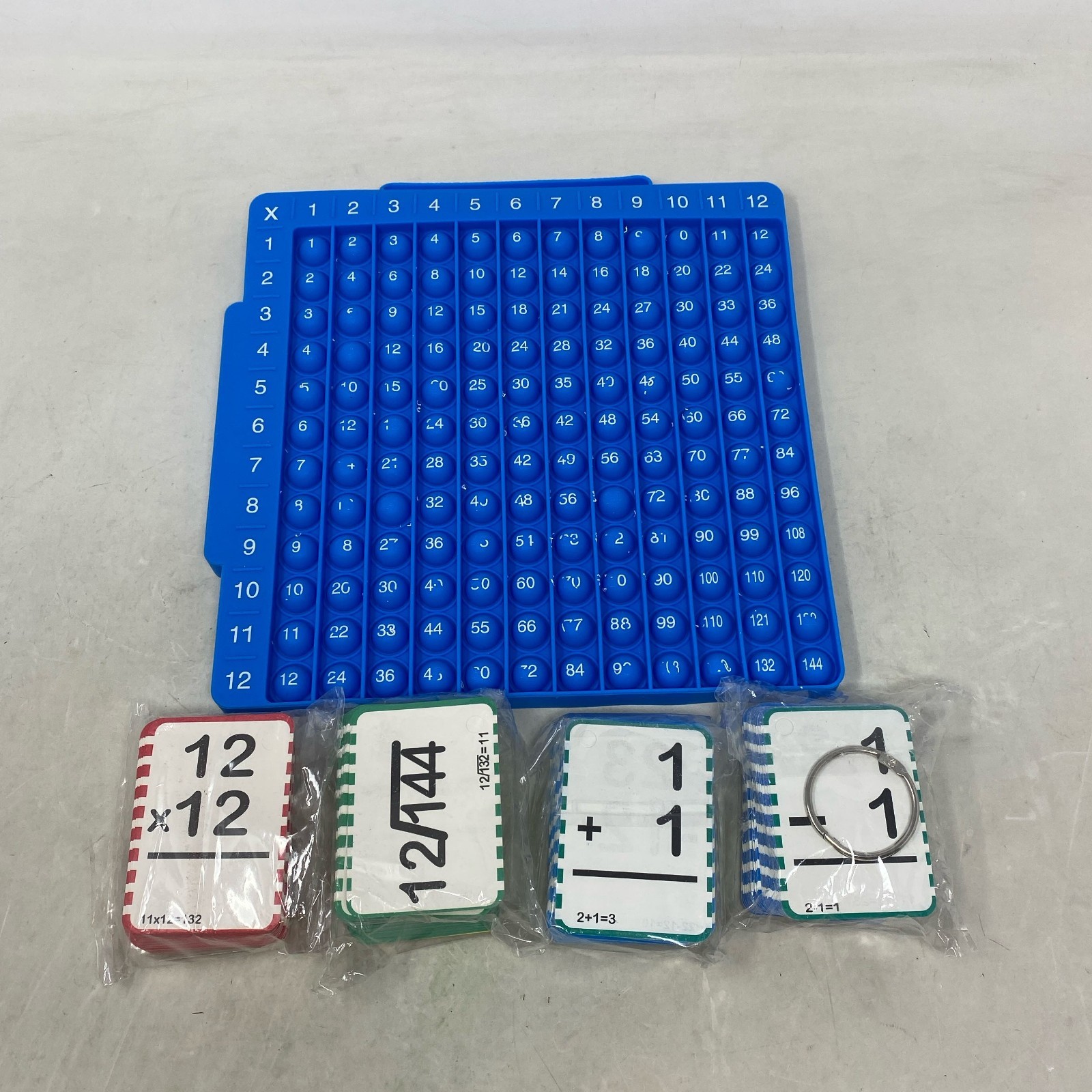 JoyCat Math Flash Cards + Blue 12x12 Pop Fidget Multiplication Mat