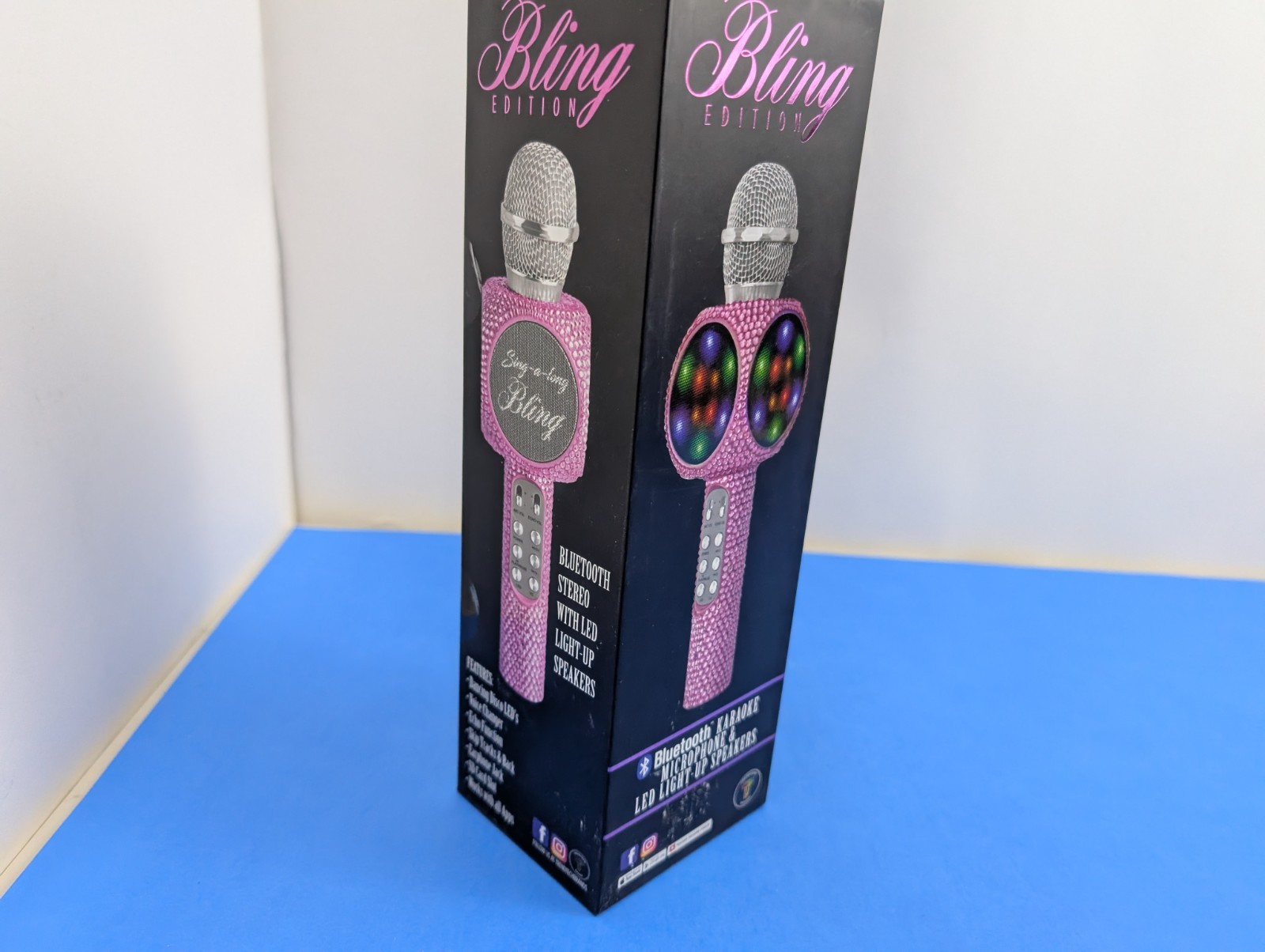 Bling Edition Bluetooth Karaoke Podcast Microphone & Led Light-up Speaker Pink