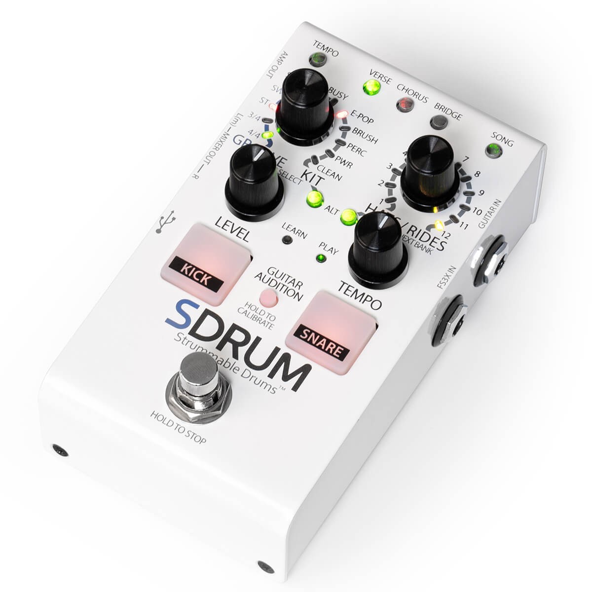 Digitech SDRUM Strummable Drum Pedal + DigiTech FS3X Footswitch & 2 Patch Cables