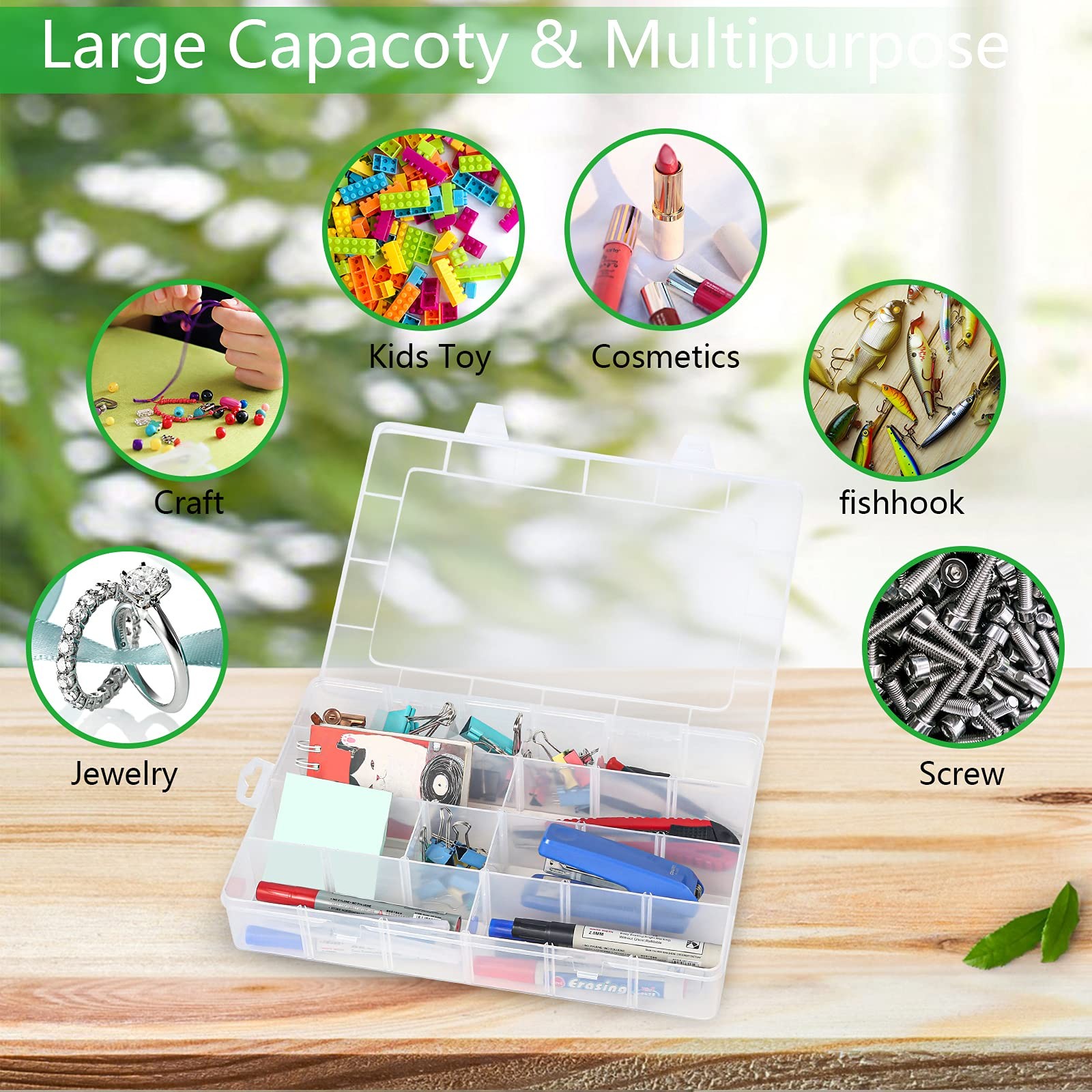 Gbivbe Large 24 Grids Plastic Organizer Box Adjustable Dividers,Clear Storage...