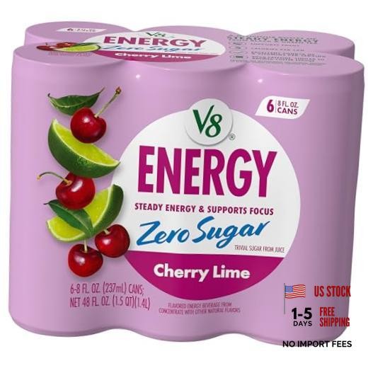 Energy Energy Drink 8 fl. oz. Can Pack of 6 (8 Fl Oz) Zero Sugar Cherry Lime