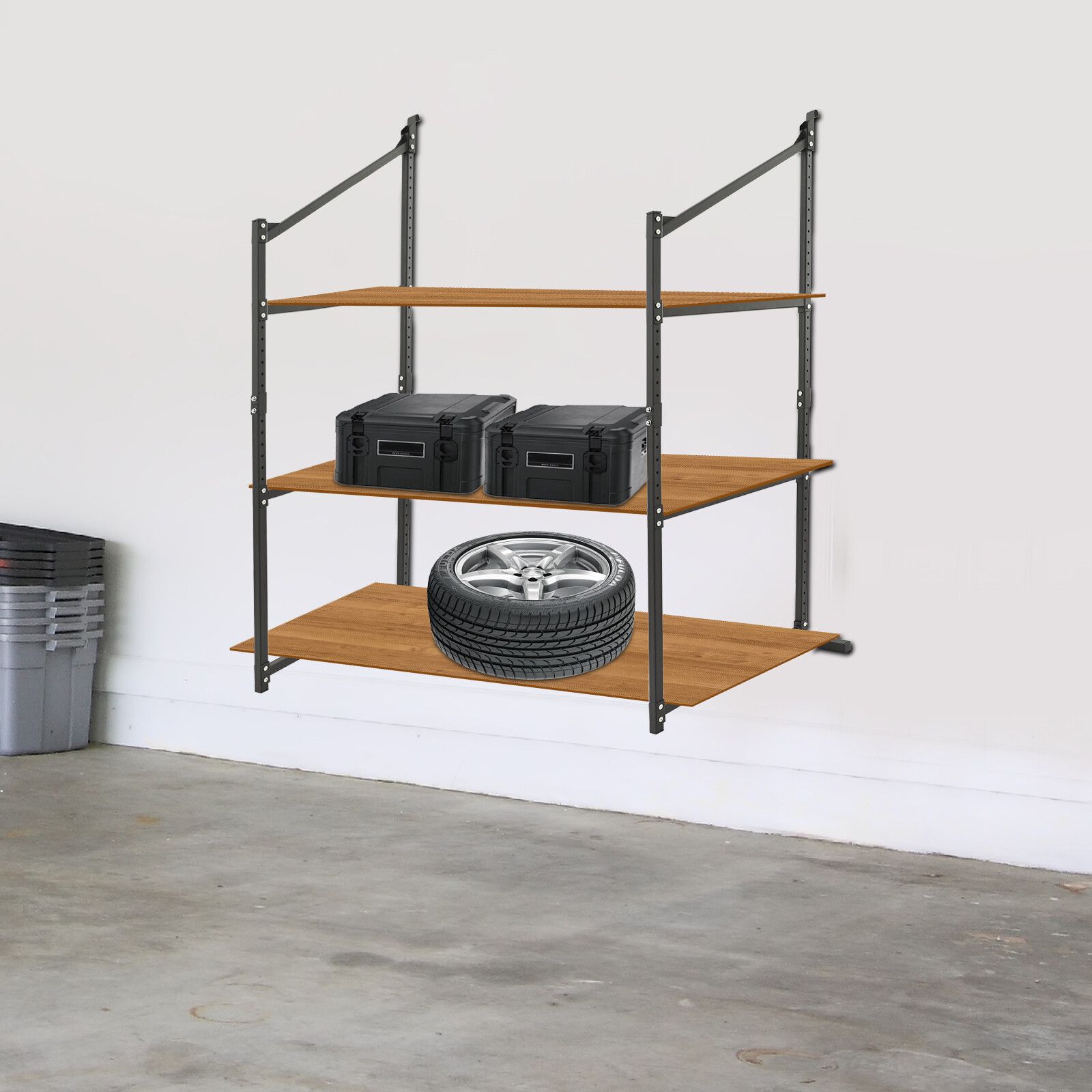 2 Pack Container Shelving Bracket Set, 3-Tier Cargo Storage Shelf Brackets