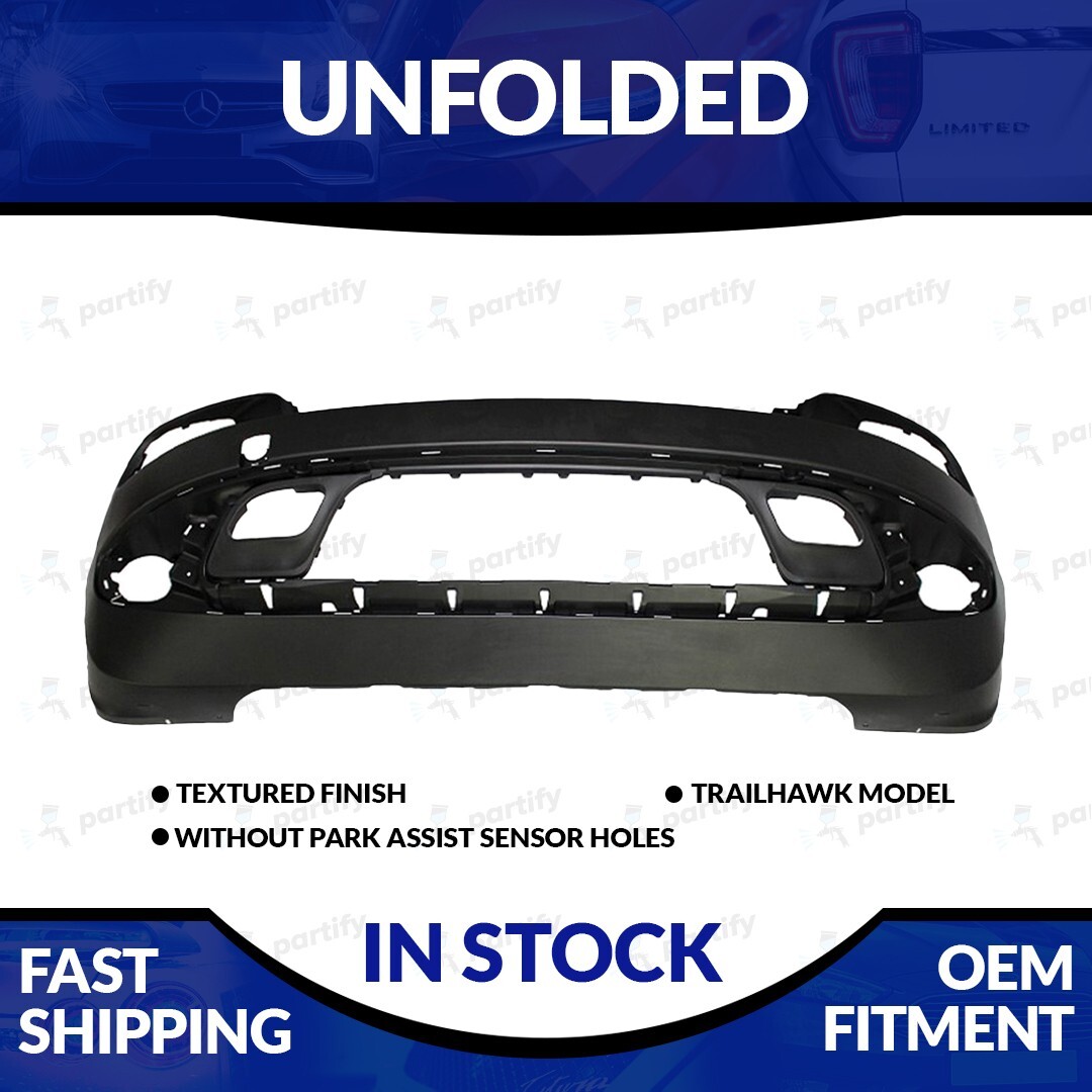 NEW Primed 2014-2018 Jeep Cherokee Unfolded Front Bumper W/O Sensor Holes