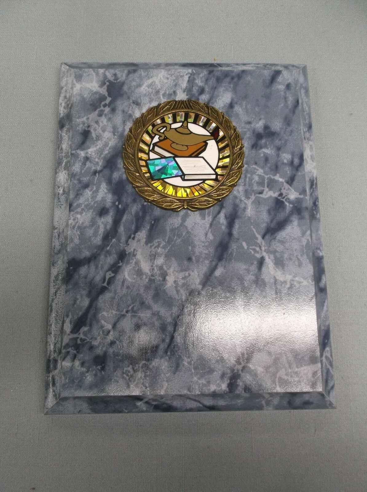 lamp of knowledge trophy award blue 6 x 8 plaque