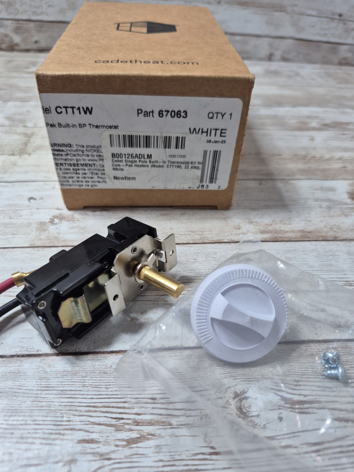 Cadet CTT1W 67063 Com-Pak Built-In Thermostat Kit 22A White Heater Control