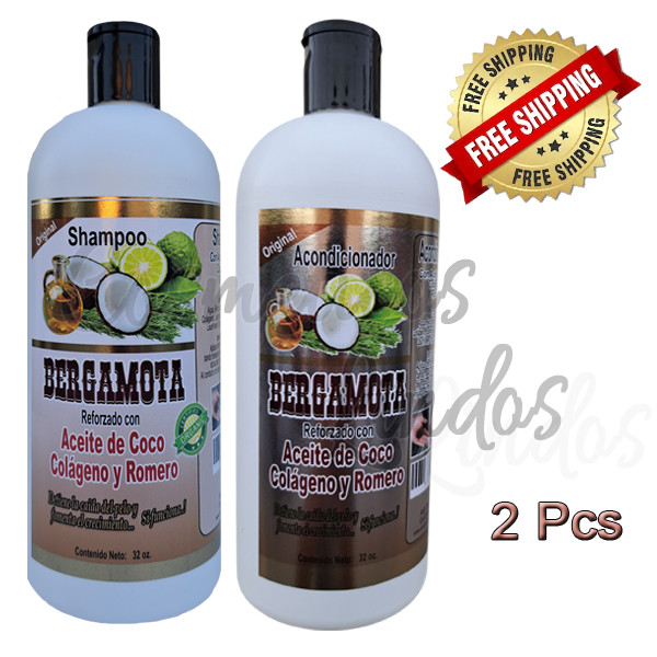 Bergamot Shampoo & Conditioner Reinforced with Coconut Oil, Collagen  32 oz ea