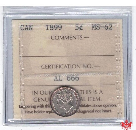 1899 Canada 5 Cents - ICCS MS62 - AL 666