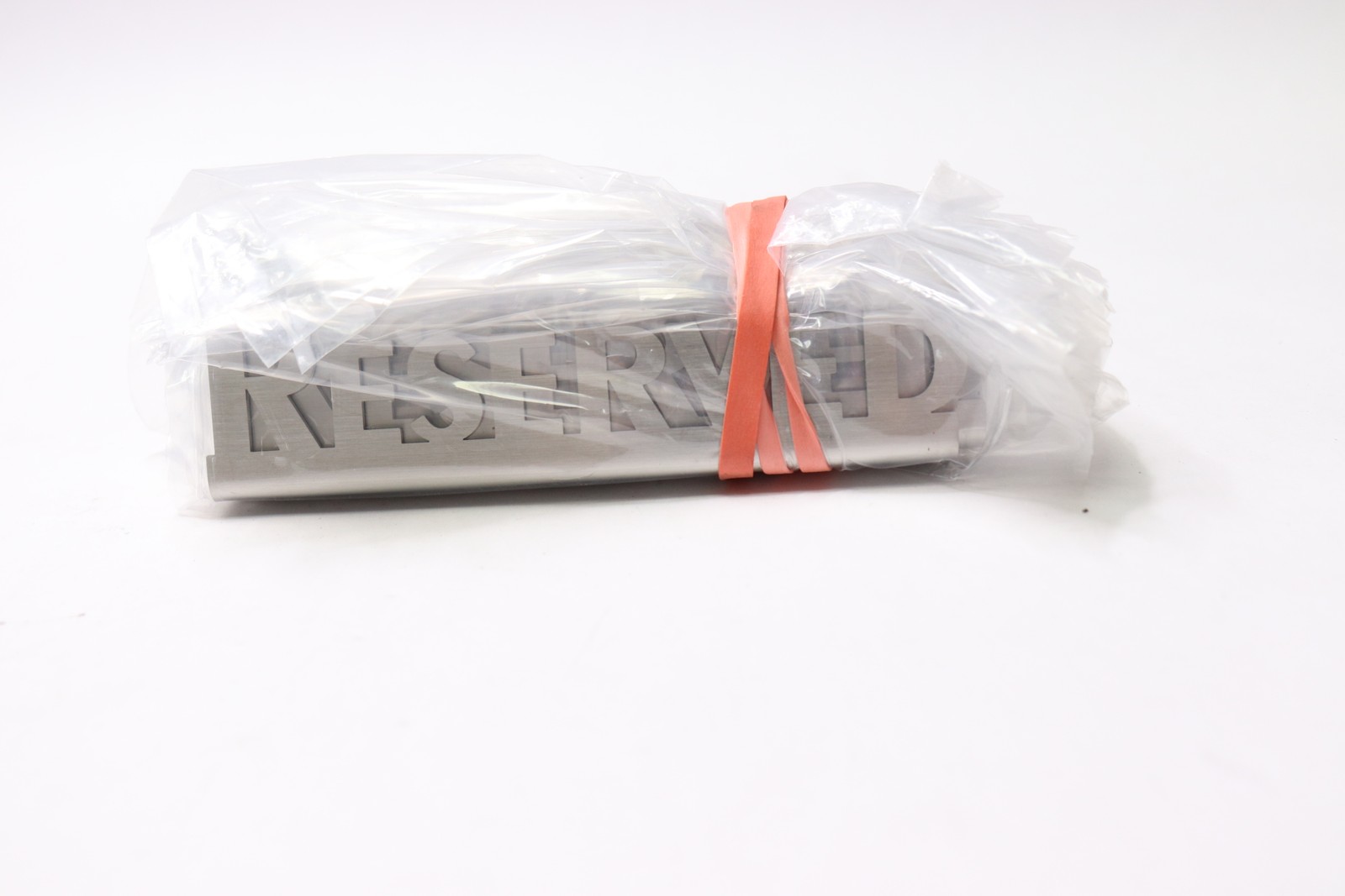 (12-Pk) Table Marker Reserved Steel Form Brushed Stainless Steel 5" x 1-1/2"