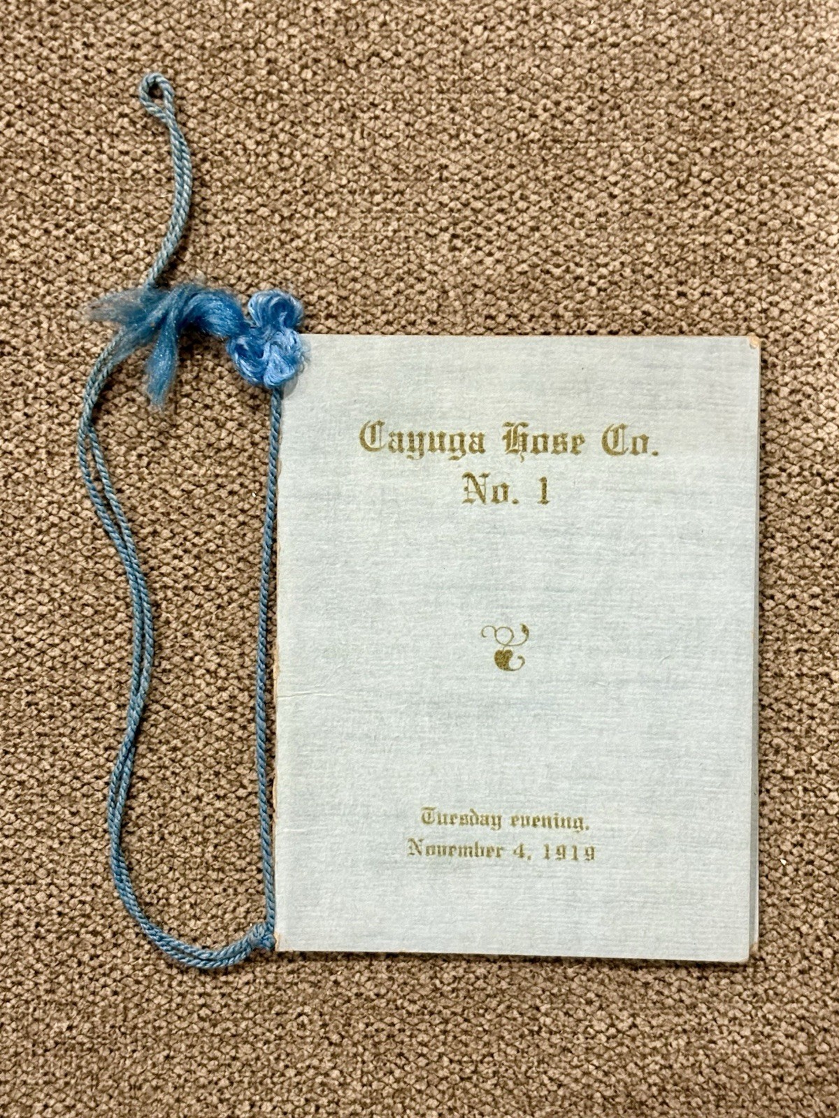 1919 Cayuga Hose Co. No. 1 Dance Card Program, Fire Company, Ithaca NY