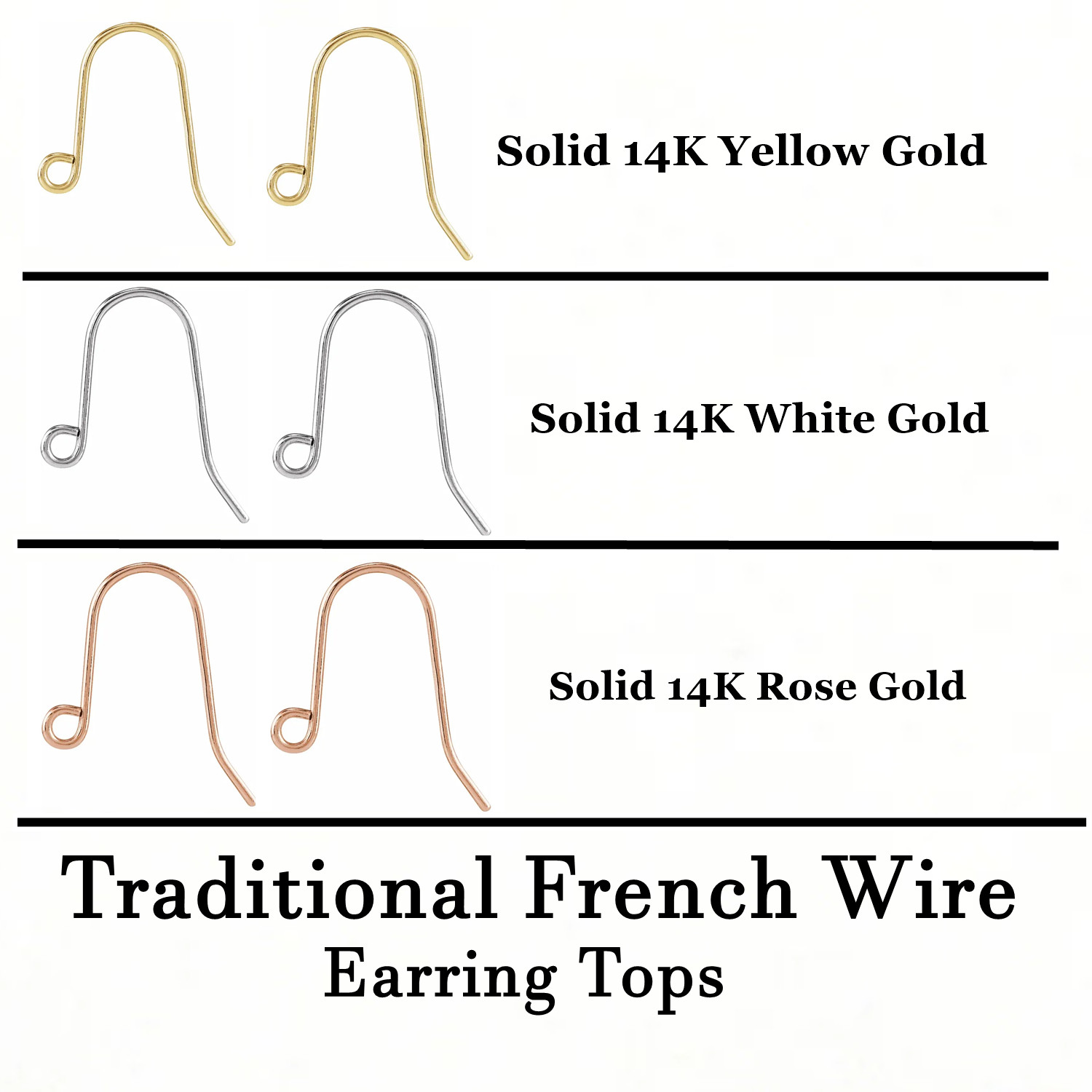 Solid 14K Gold Traditional French Wire Earring Tops Per Pair ( 2 ) 12 X 9 mm USA