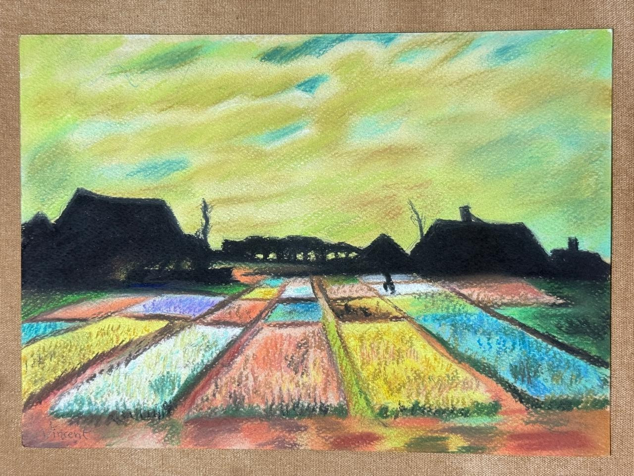 Vincent Van Gogh (Handmade) Mixed Media Paper Drawing Signed and Stamped