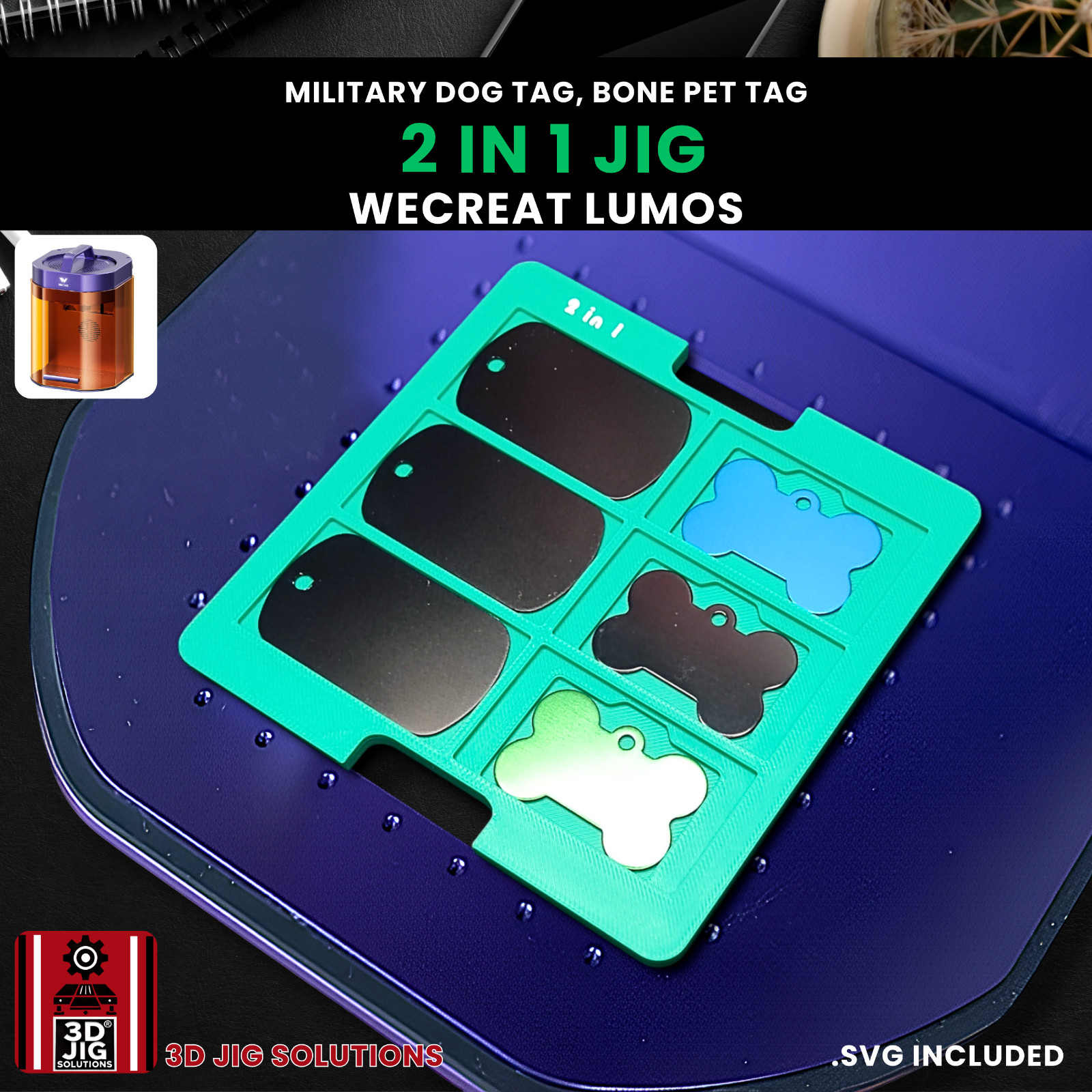WeCreat Lumos 2-in-1 Laser Jig | Military Dog Tag & Bone Pet Tag Template
