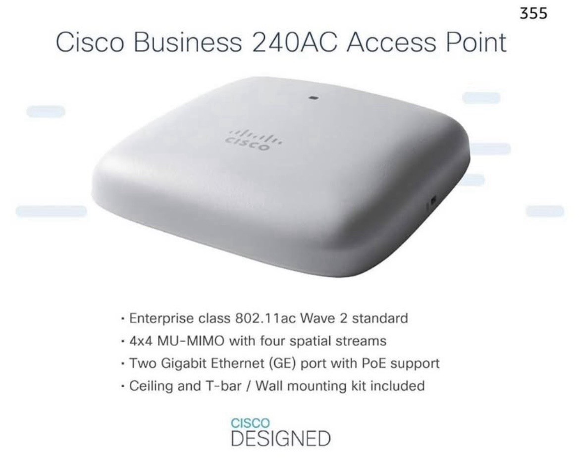 Cisco Business 240AC Dual-Band MU-MIMO 802.11ac Access Point 2x PoE Ethernet