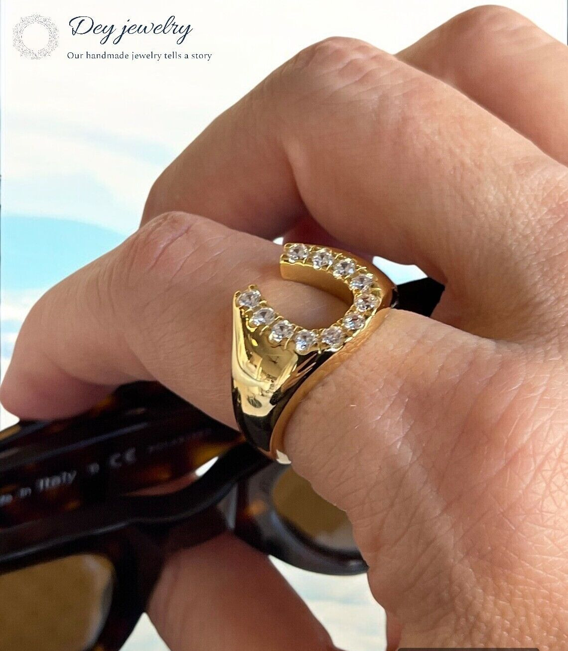 Horse Shoe Moissanite Gemstone ring 925 Sterling Silver Thick Ring gift for her