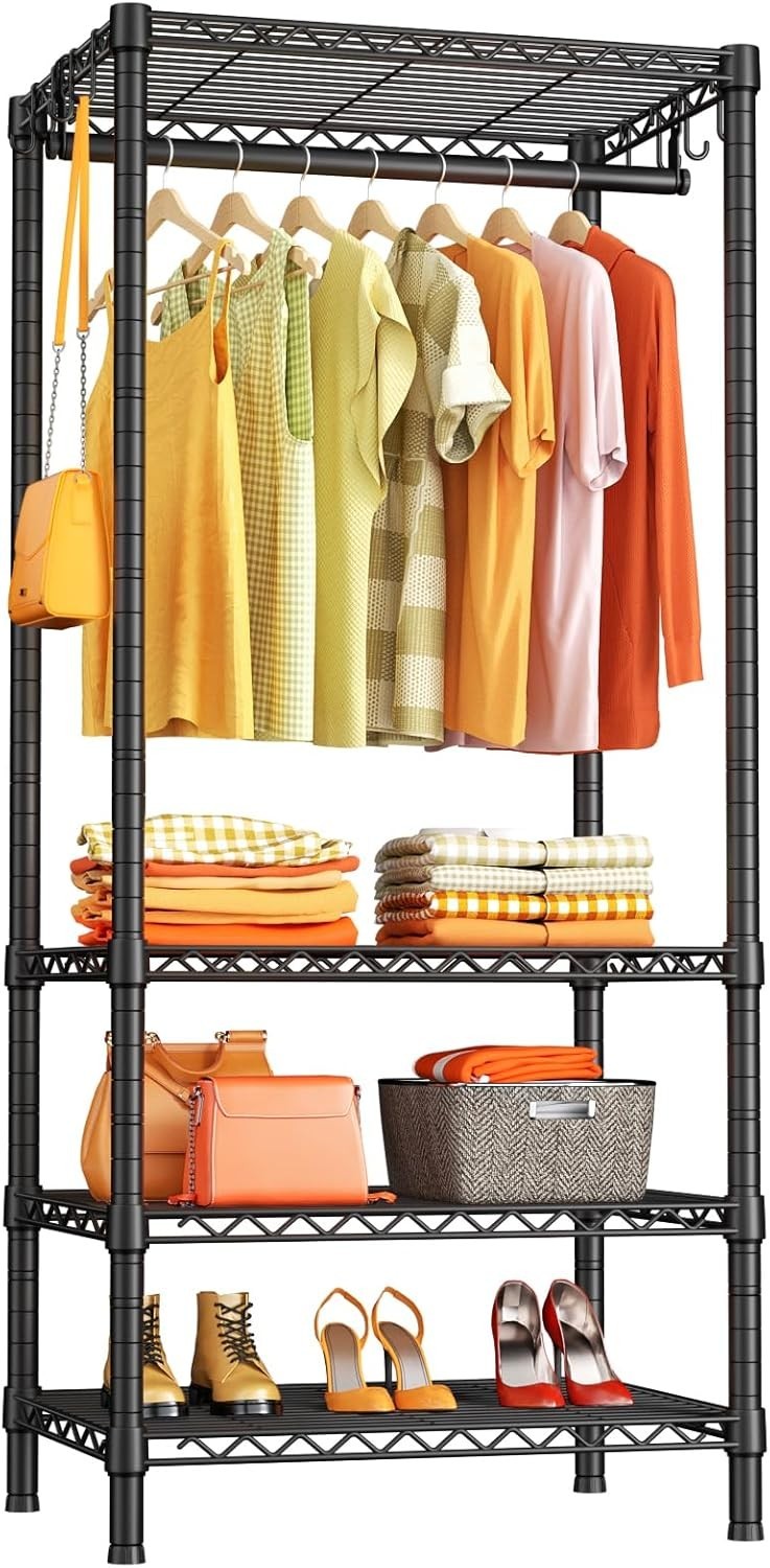 H4 Mini Portable Closet 4 Tiers Freestanding Clothing Garment Rack Small Space