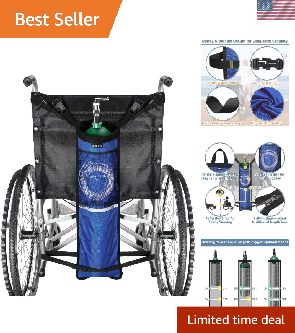 Blue Oxygen Tank Holder for Wheelchair - Adjustable Straps & Zippers