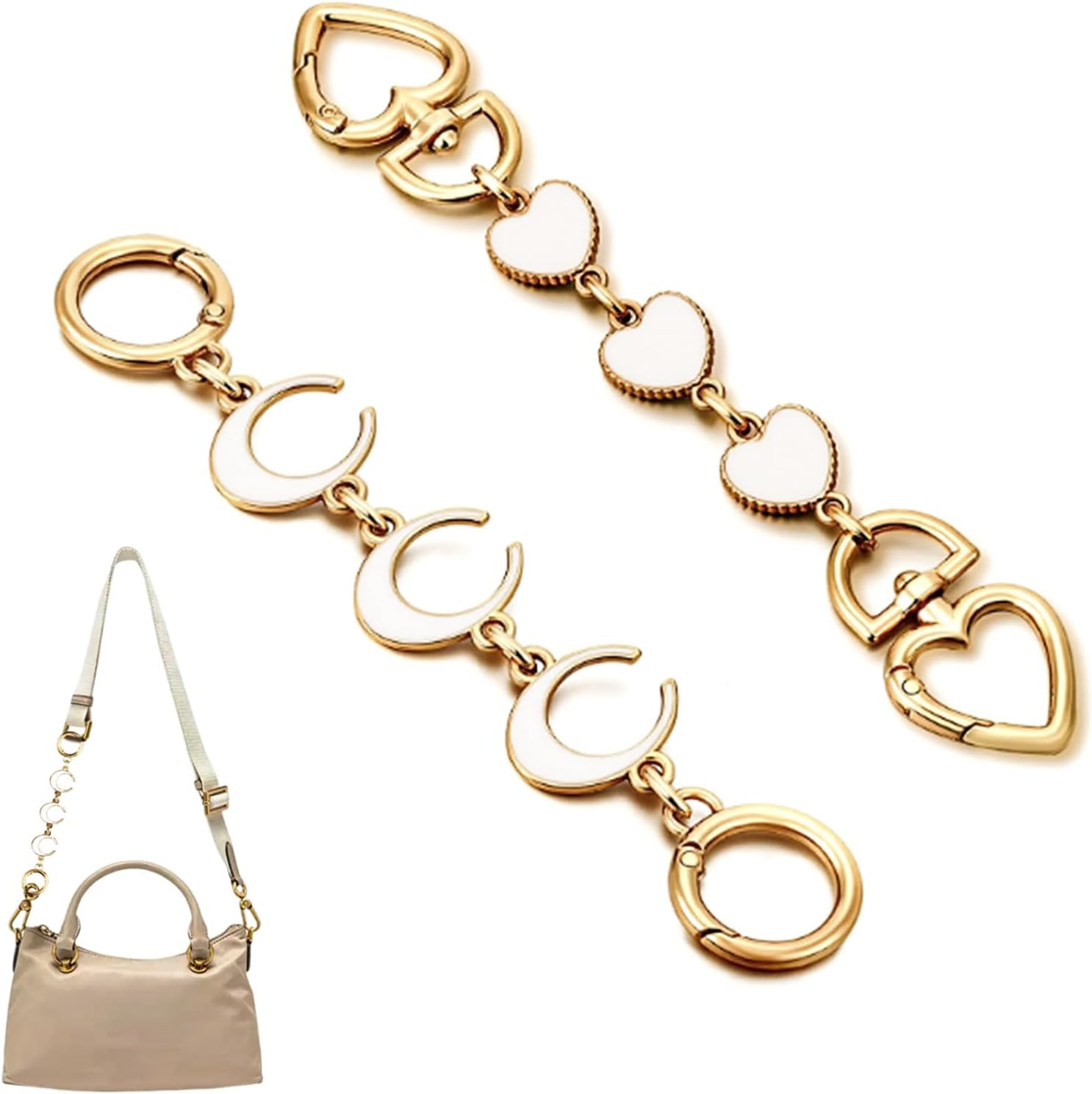 2Pcs Purse Extender Chain Heart Moon Bag Extender Chain Extenders for Handbag Go