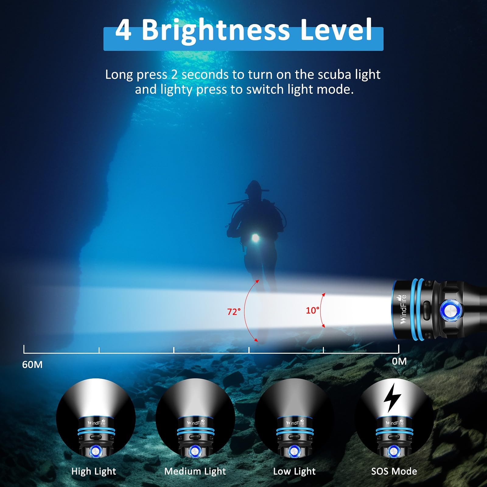 Scuba Diving Flashlight - Super Bright Led Dive Light By Windfire Ipx8