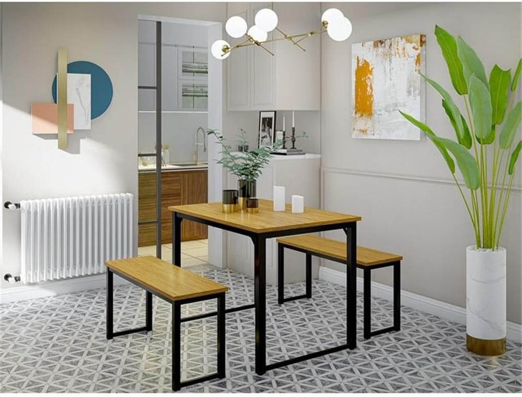 PADSB01 3 Piece Metal Frame Dining Set for Small Spaces Contains a Rectangle Tab