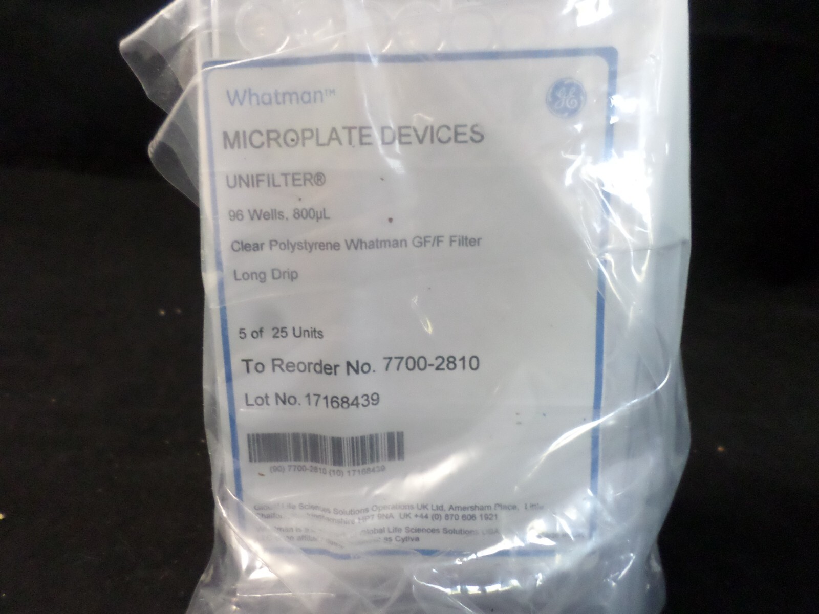 WHATMAN UNIFILTER Microplate Polystyrene 96 Well 800 µL, 2 Units, 7700-2810