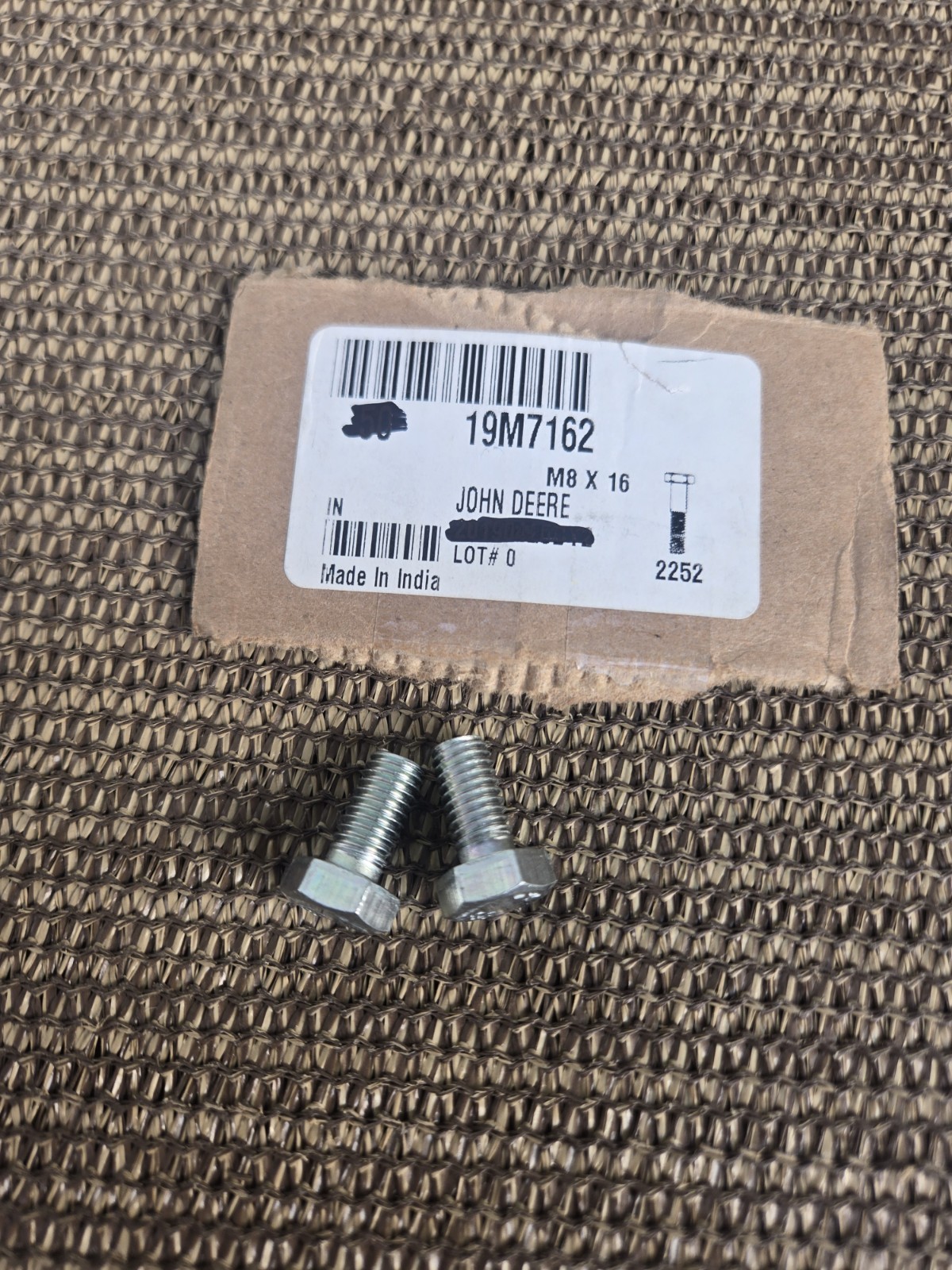 19M7162 GENUINE OEM John Deere   BOLT QTY of 2 Bolts/ Bin 16-17