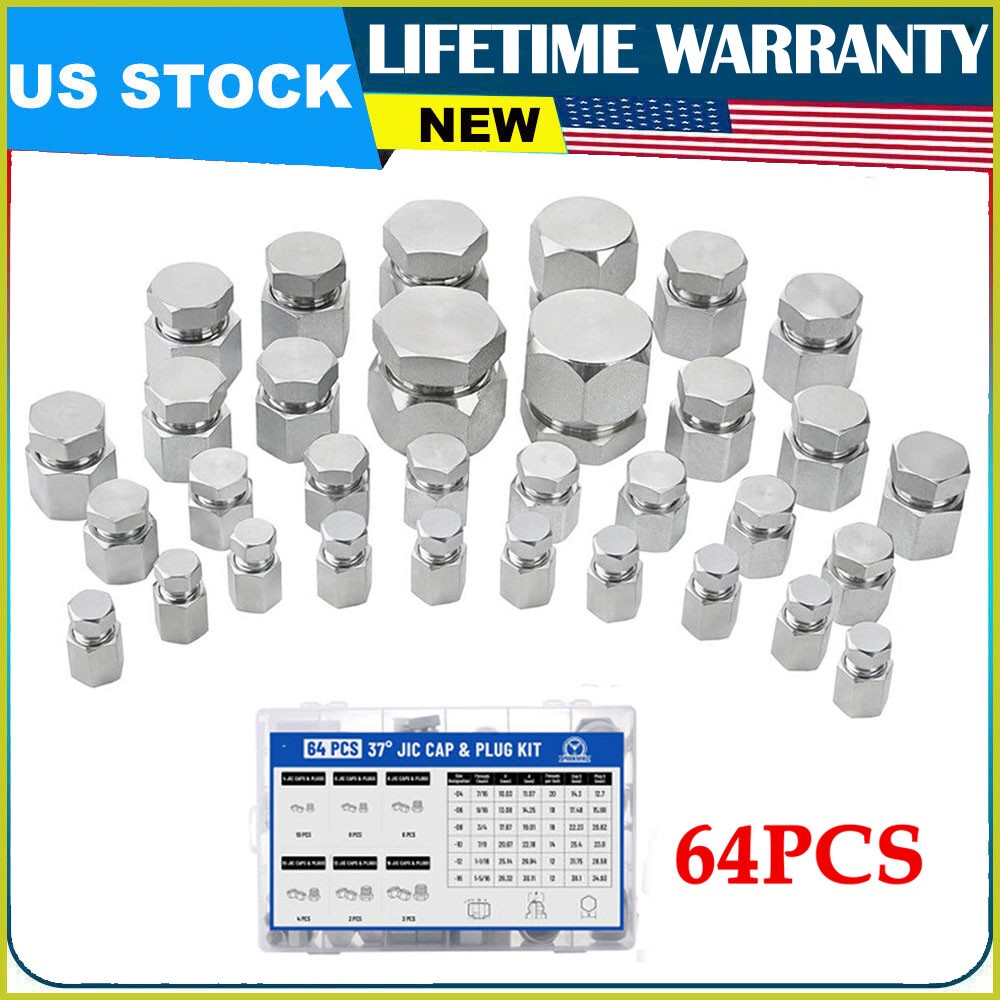64 in 1 JIC 37° Flare Cap and Plug Kit Hose Tube &Pipe Fitting Set Hydraulic New