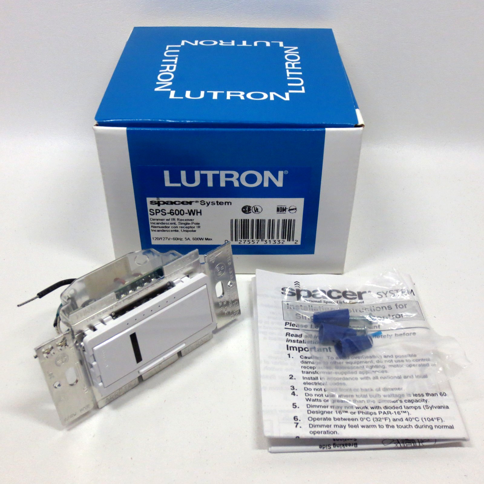 Lutron SPS-600-WH IR Dimmer 600W 120V Single Pole White Spacer System