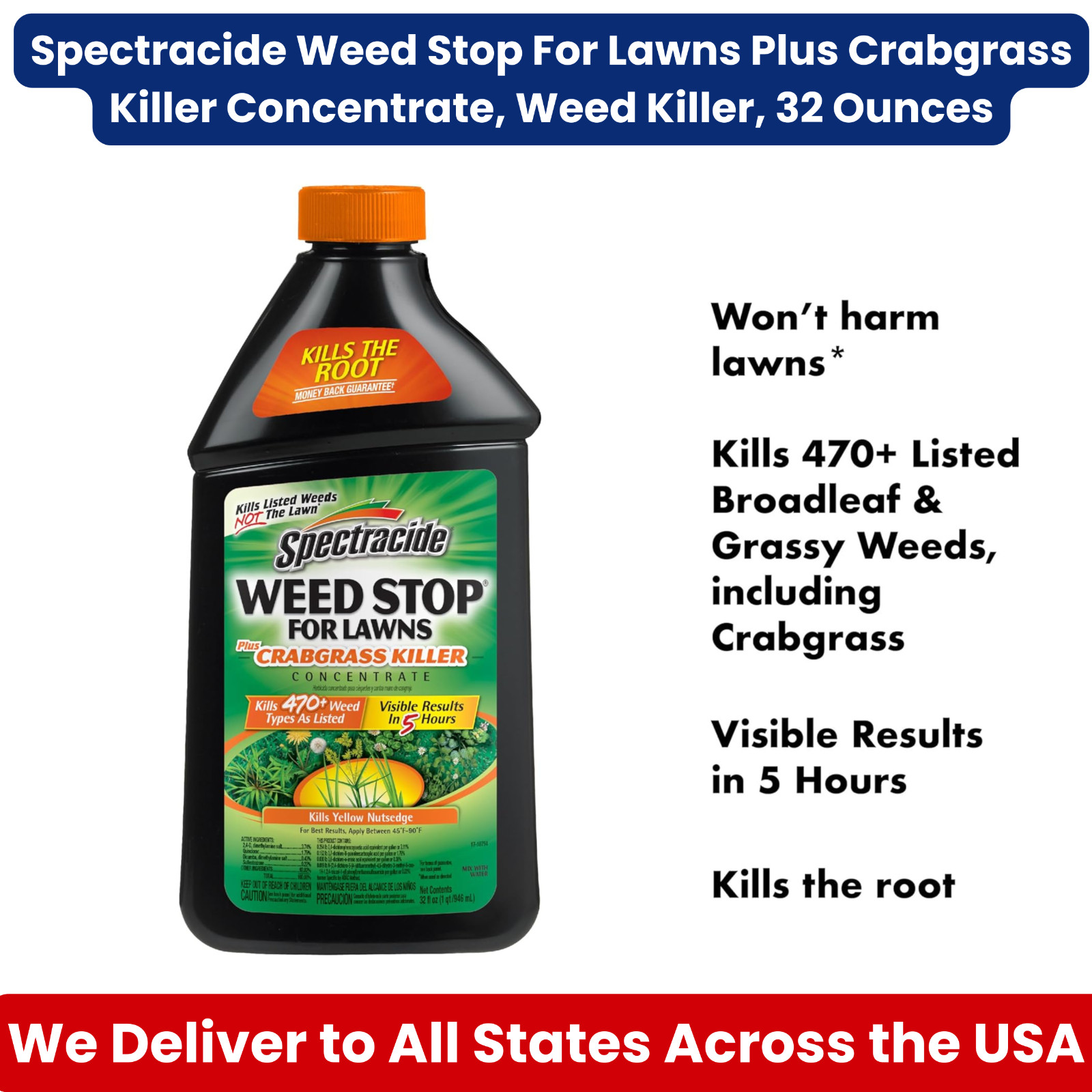 Spectracide Weed Stop For Lawns Plus Crabgrass Killer Conc. 32 oz for 5000 sq ft