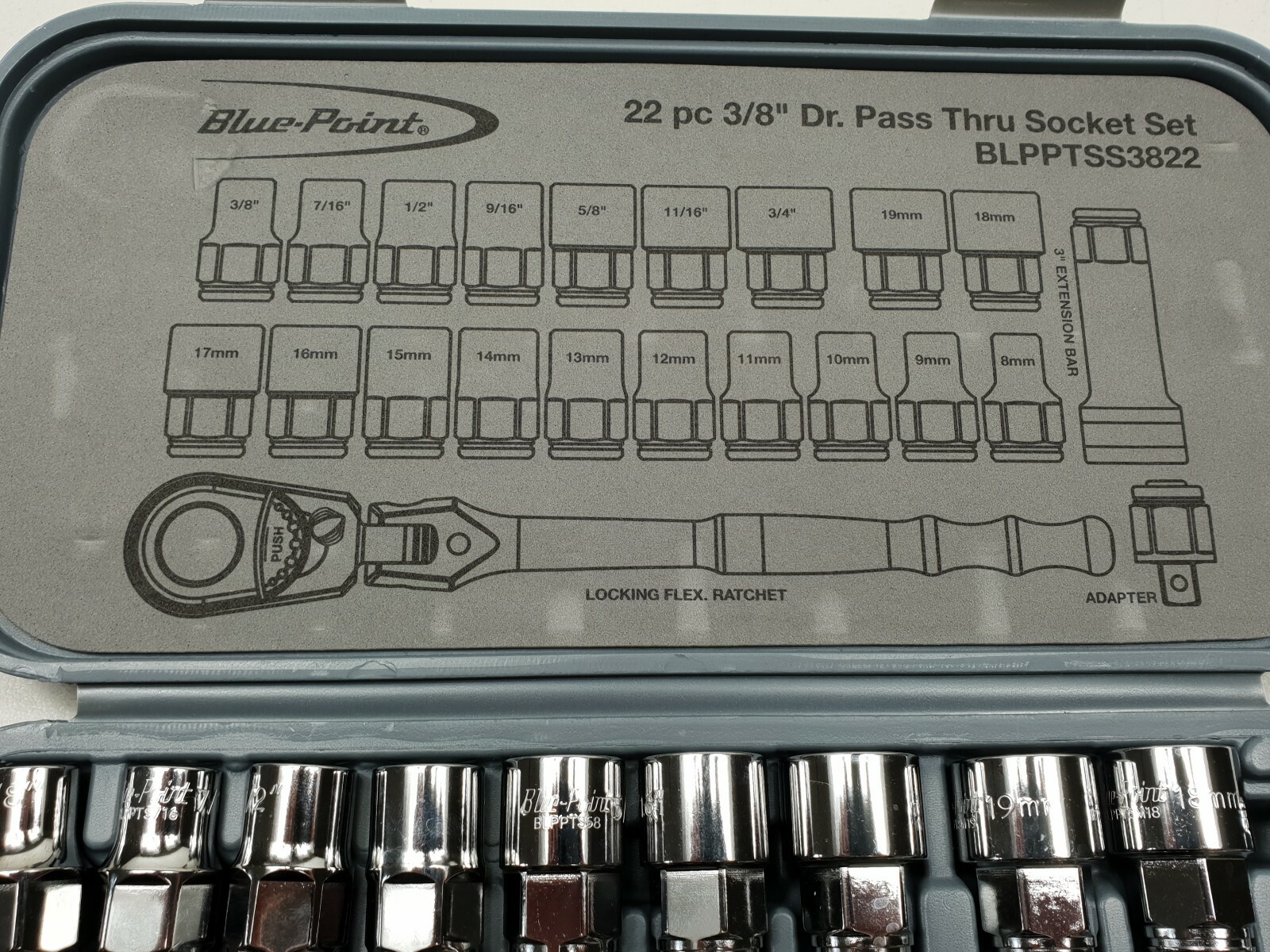 Blue Point 22pc 3/8" PASS THRU Socket Set - As sold by Snap On.