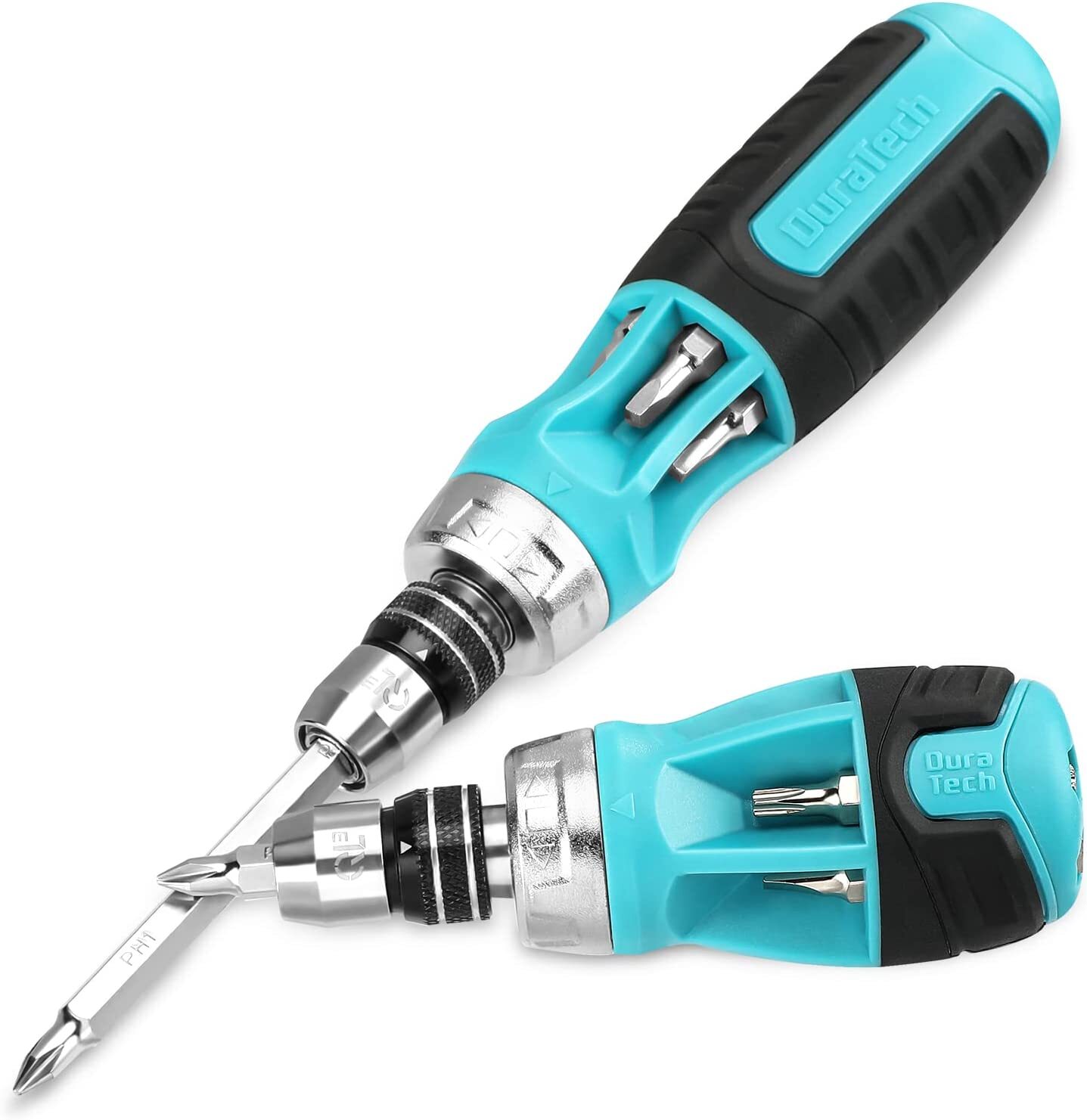 DURATECH 2PCs Ratcheting Screwdriver Set 12-in-1 Multi-bit Standard with Phillip