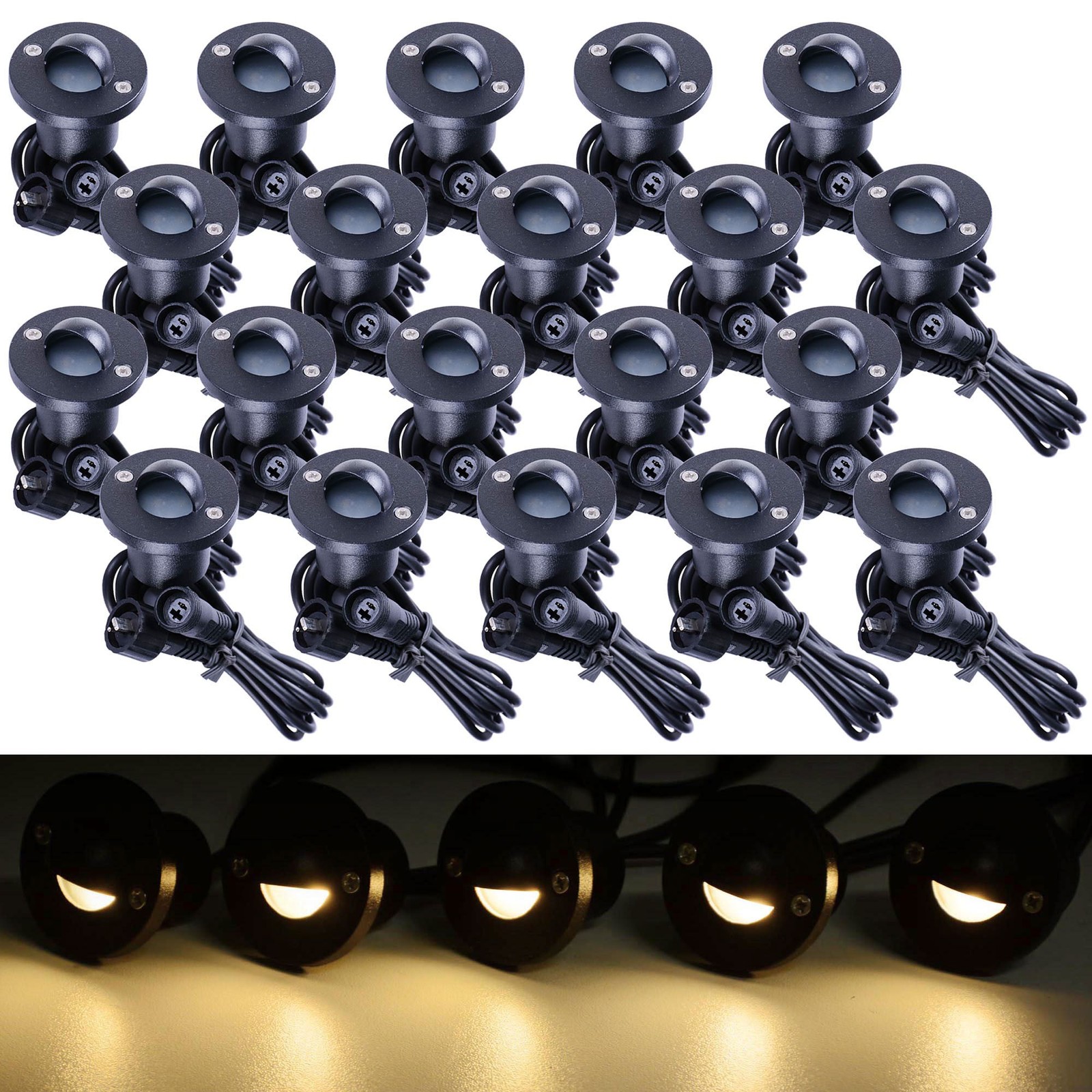 Yescom 12V LED Warm White Deck Stair Light Lamp Waterproof Pathway 20 Pack