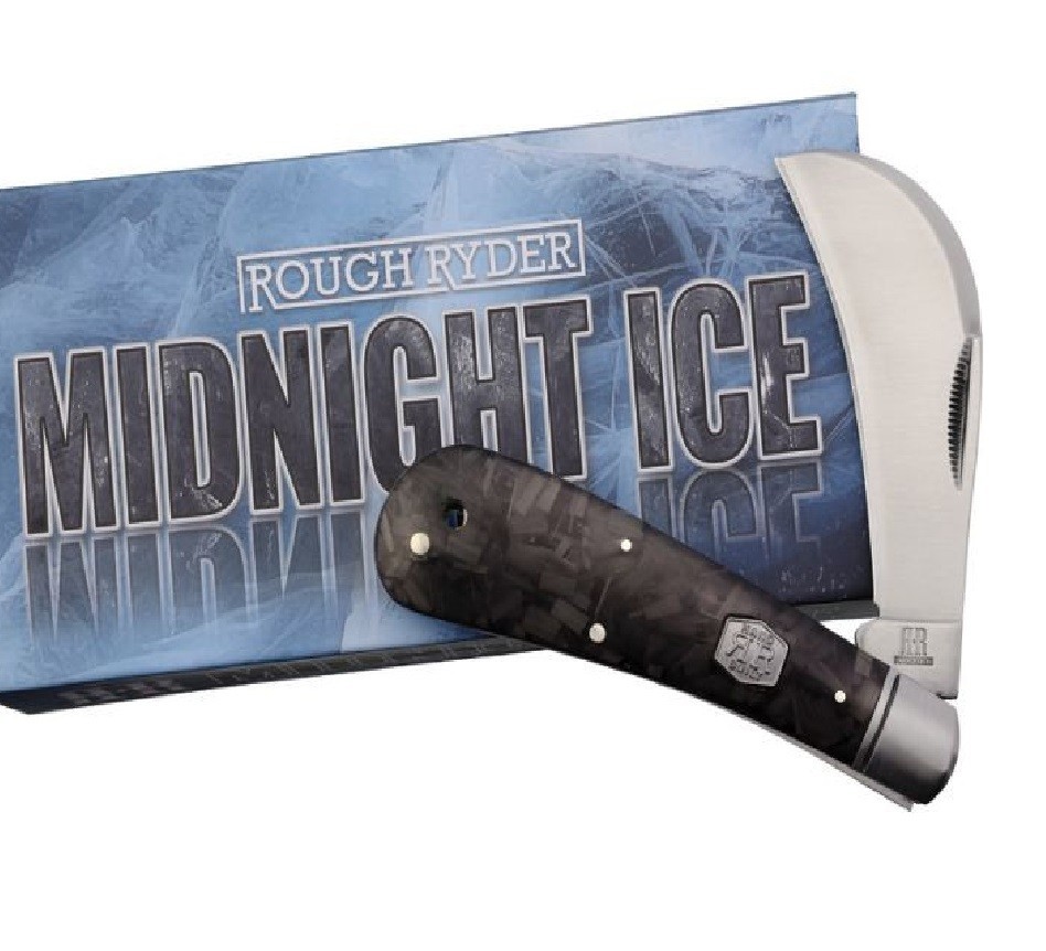 Hawkbill pocket knife Black Midnight Ice handles with Shield Rough Ryder