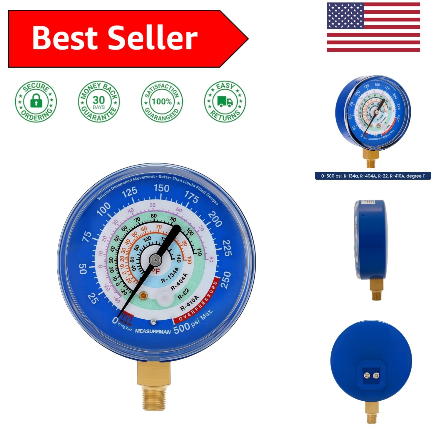 New Adjustable Refrigeration Pressure Gauge - 3-1/8” Dial for HVAC Professionals