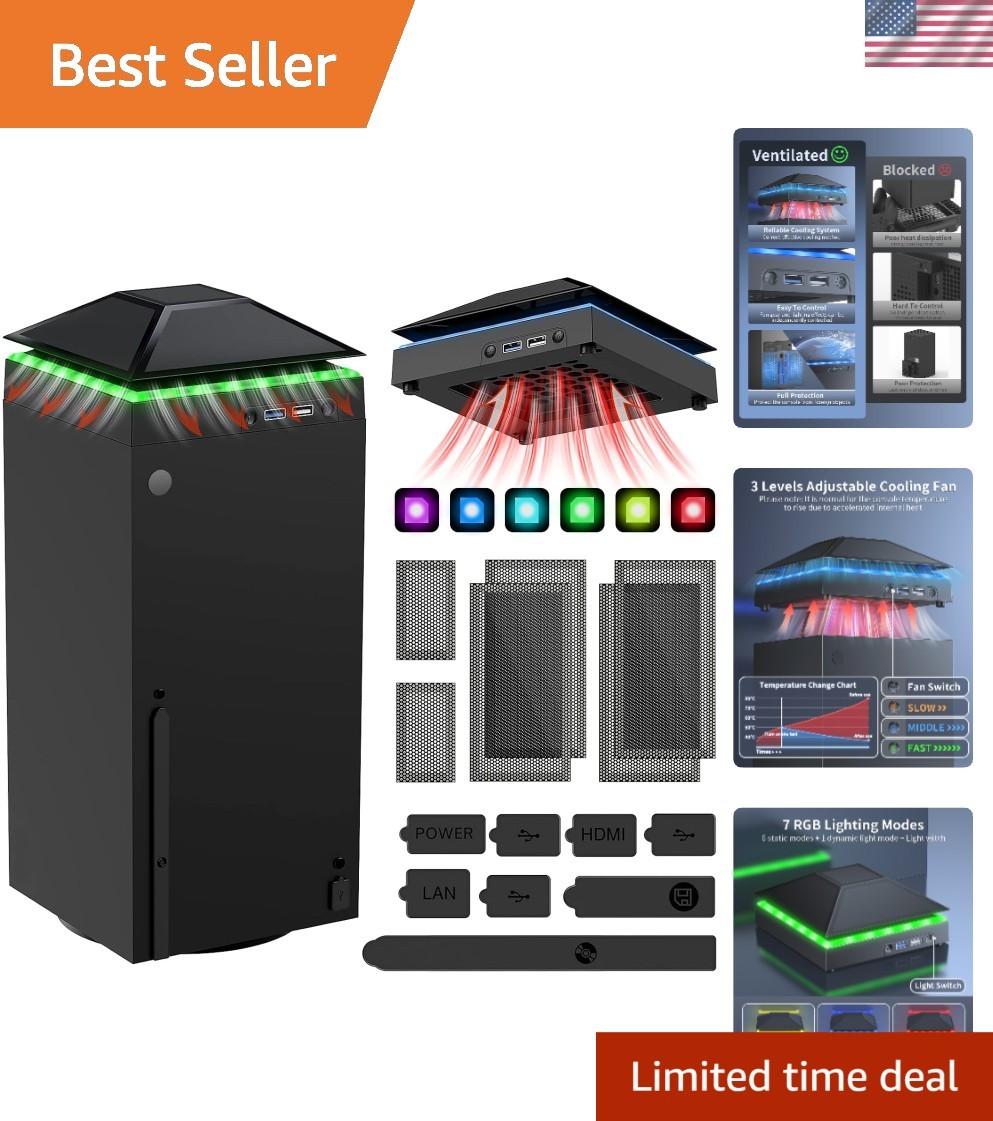 Dust-Proof Cooling Fan for Xbox Series X with 7-Color Light Strip & USB Charging