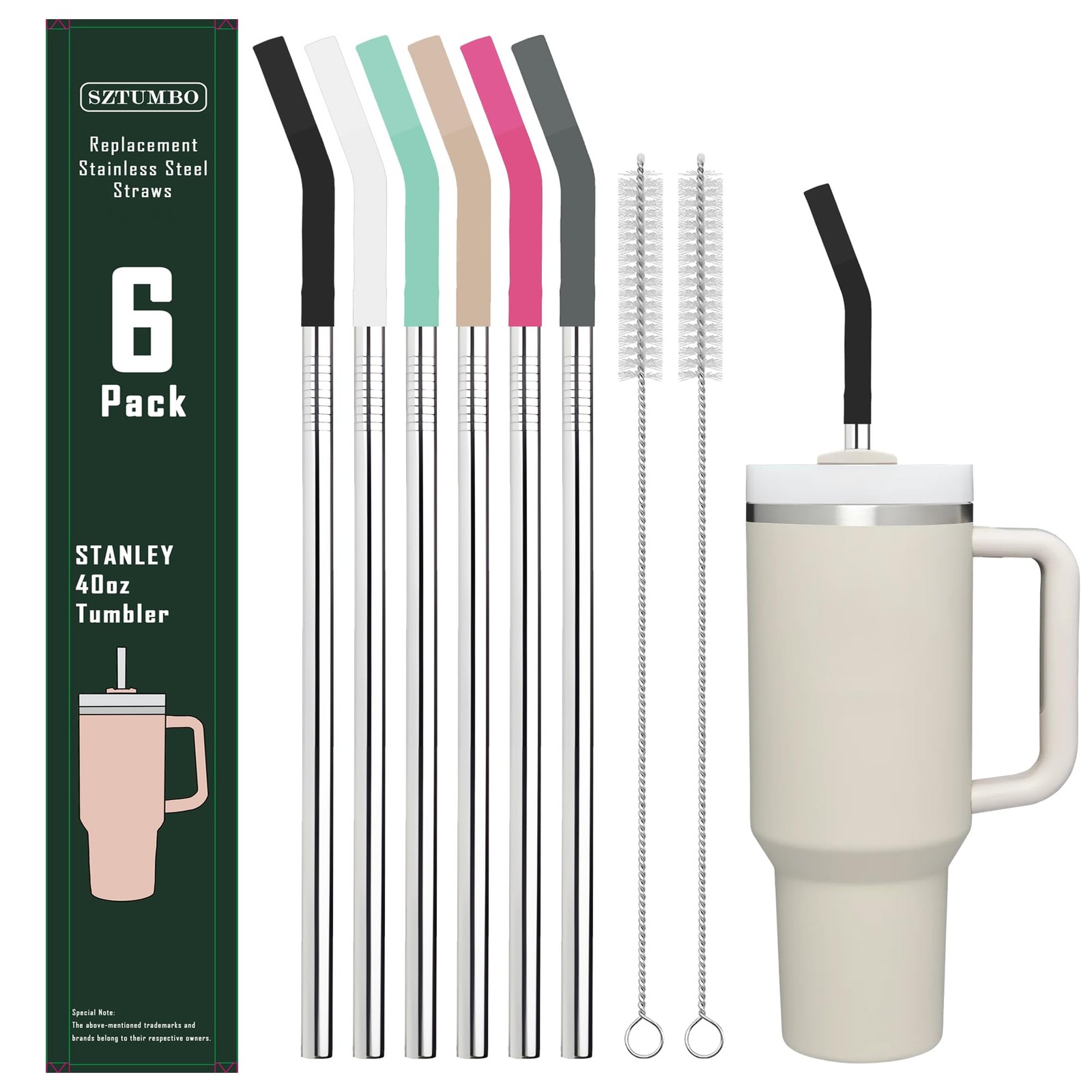 Sztumbo 6 Pack 12 Inch Reusable Metal Stainless Steel 12'', Silver(G)