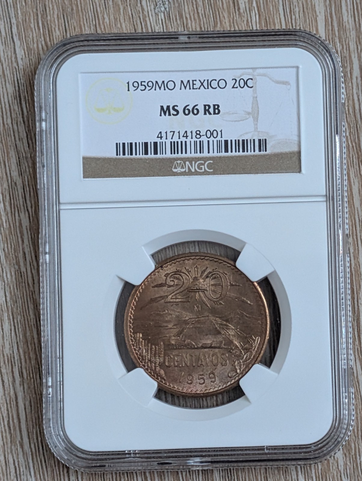 1959 MO Mexico 20 Centavos ~ NGC graded MS 66 RB